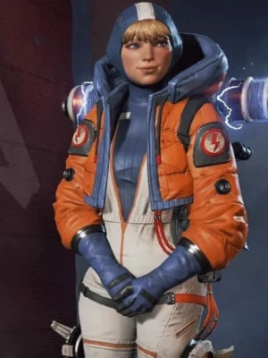 Chaqueta con Capucha de Cuero Naranja Cosplay Apex Legends Wattson Hecha a Mano Foto 1 de 4