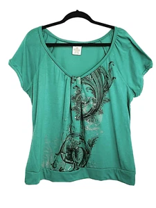 Y2K Ransom T-Shirt Top Stretchy Graphic Print BOHO Beachy Classic Basic size XL - Picture 1 of 6