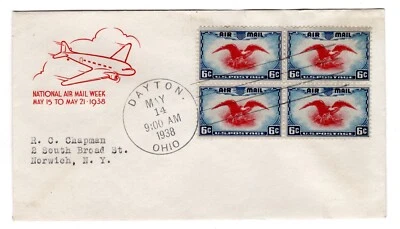 C23 Eagle & Shield 6c Airmail FDC 1938 - Planty #22a - Image 1 of 2