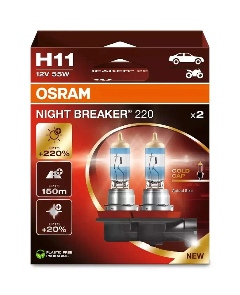 OSRAM Night Breaker 220 H4 Car Headlight Bulbs (Twin) - 220 More Light