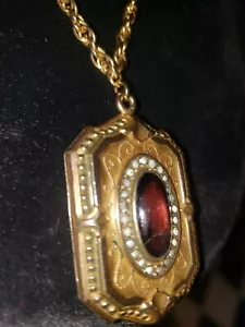 Vintage Gold Filled Link Chain Necklace Purple Stone Locket Pendant 28" - Picture 1 of 24