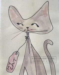 My Cat 2011 by C Peterson * Orig Miniature Painting * Whimsical Sly Gray Kitty - Picture 1 of 20