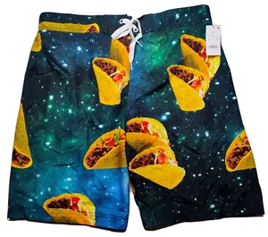 BIOWORLD SPACE TACO AOP Men XL Blue 10" Boardshorts Swim Trunks NEW - Picture 1 of 13