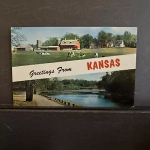 Saludos desde Kansas Multi-vista Carta Grande Cromada Postal UNP - Imagen 1 de 2