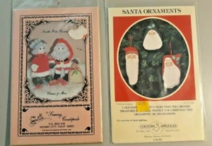 2 Christmas Patterns Country Appliques Santa Ornaments + Sewing Centipede Claus - Picture 1 of 4