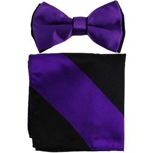 Nueva pajarita formal de poliéster para hombre preatada_hankie rayas negras púrpura graduación - Imagen 1 de 3
