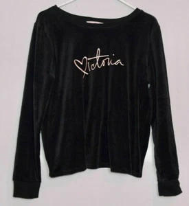 NWT VICTORIA SECRET Velour Crossback Pullover Top Sweatshirt Velvet Black XS - Picture 1 of 2
