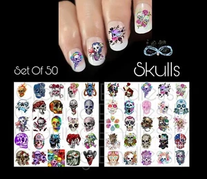 Juego de 50 calcomanías de uñas calaveras tobogán acuático instrucciones y bonificación - Imagen 1 de 4
