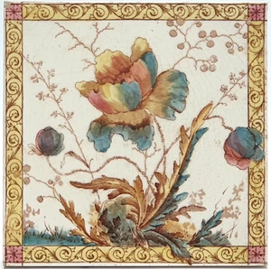 Victorian Fireplace Tile Print & Tint Floral Design By J.W. Wade & Co C1890 - Picture 1 of 3
