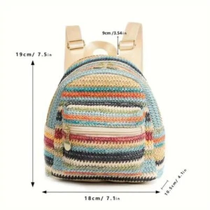 Mini Colorful Straw Backpack, Striped Mini Backpack, Leisure Backpack, Braided - Picture 1 of 5