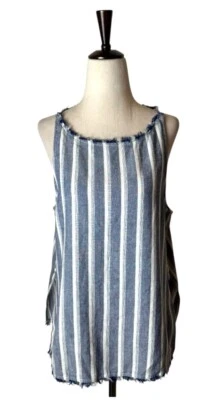 Camisa sin mangas Bella Dahl para mujer XS azul blanco a rayas mezcla de lino botones laterales Foto 1 de 4