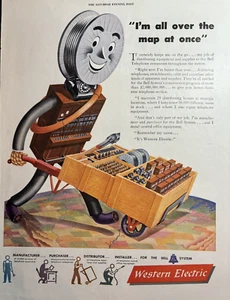 Sistema de campana eléctrica occidental de la década de 1940 instalador telefónico de mapa de colección anuncio impreso - Imagen 1 de 1