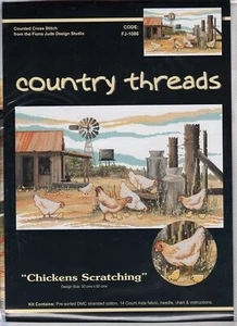 CHICKENS SCRATCHING Country Threads Cross Stitch Kit, 30 x 50cm, FJ-1086 - Picture 1 of 2