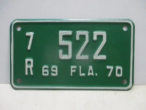 1969-70 Florida Motorcycle Plate 7R 522 Nice - Picture 1 of 2