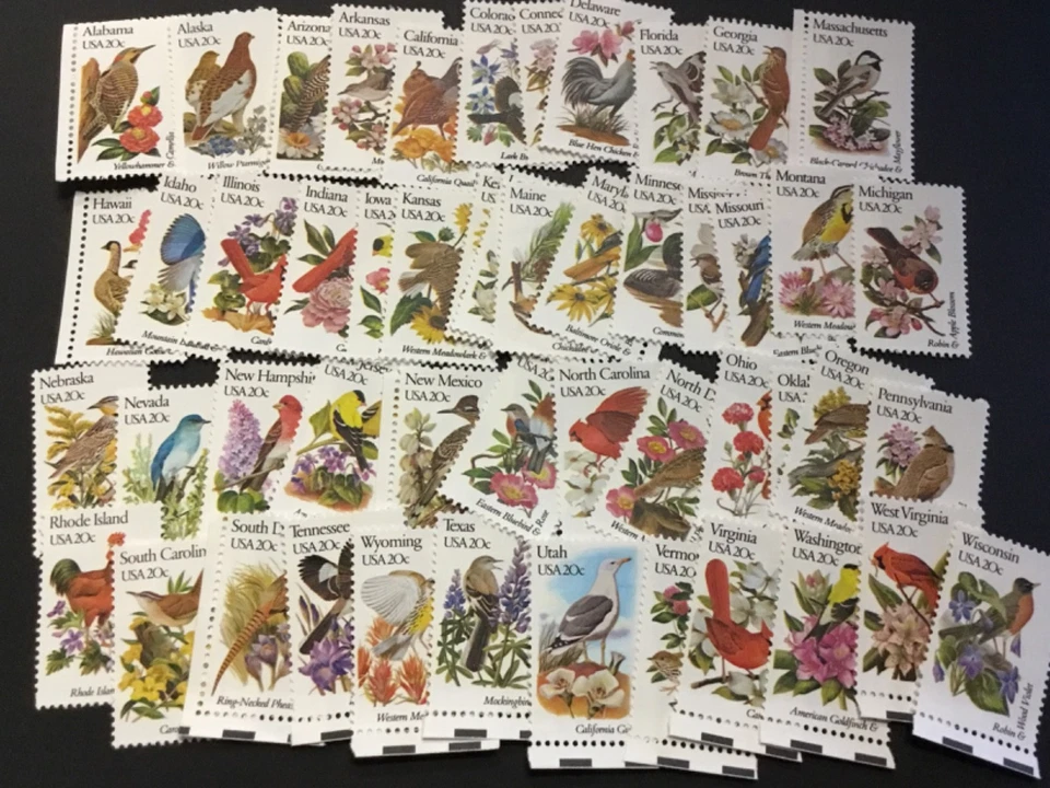 old stamps  USA  x  50 BIRDS AND FLOWERS 1982  MNH - Image 1 of 1