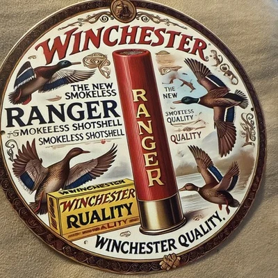 Awesome Colorful Winchester “Ranger” Smokeless Shot Shell Metal Tin 7.9”x7.9” - Image 1 of 4