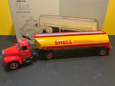 1/34 1ST GEAR SHELL OIL 1960 MACK B-MODEL SEMI TRACTOR TANKER TRUCK RED 19-1914 - Image 1 of 4