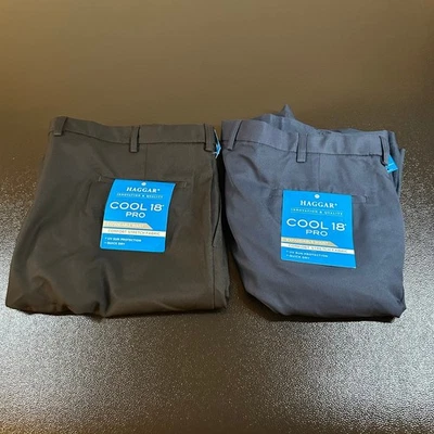 Haggar Cool 18 Chino 短裤性能弹力平前套装 2 男式 50 码全新带标签 — 第 1/4 张图片