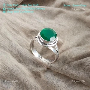 Green Onyx Gemstone 925 Sterling Silver Ring Handmade Jewelry Best Gift - Picture 1 of 5