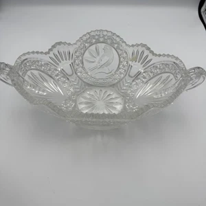 Vintage Hofbauer Byrdes 13,5" ovale klare Kristallschale mit Vogelradierung - Bild 1 von 9