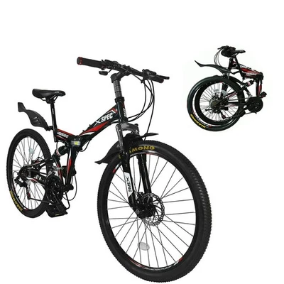 Xspec 26" 21 Speed Folding Mountain Bike Bicycle Trail Commuter, Black - Image 1 of 4