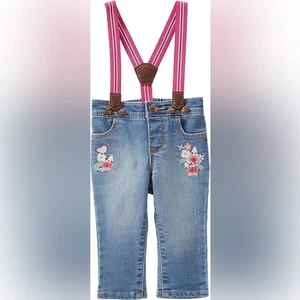 NWT OSHKOSH B'GOSH Baby Cottagecore Floral Embroidered Jeans with Suspenders 4T - Picture 1 of 10