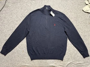 Polo Ralph Lauren maglione uomo grande blu navy quarto zip finto collo pullover cotone - Foto 1 di 15