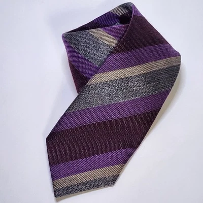 J.Z. Richards Hand Made 100% Silk Neck Tie - Purple Burgundy Gray Tan - Image 1 of 4