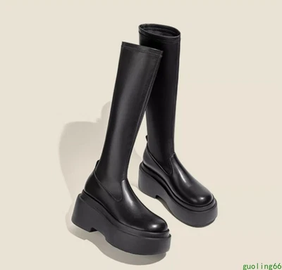 Womens Platform Elastic Knee High Boots Riding Boots Pull On Shoes Party Fashion - Image 1 of 4