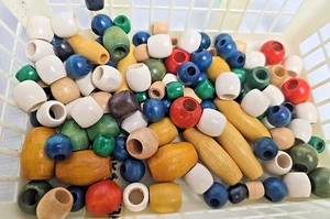 Vintage 115 Variety Fun & Random Macrame Wooden Beads Multi-Color  Various Sizes - Picture 1 of 5