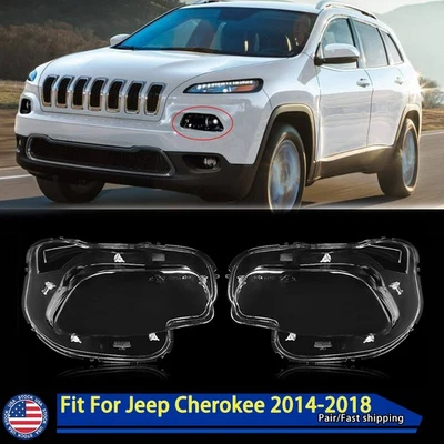For Jeep Cherokee 2014-2018 Front Headlight HeadLamp Lens Shell Cover Left+Right Foto 1 de 4