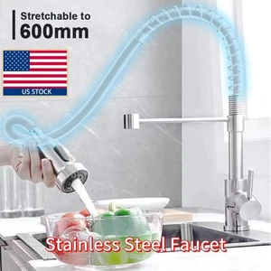 Brushed Kitchen Faucet Deck Mounted Mixer Tap 360 Degree Rotation Stream Faucet - Picture 1 of 18