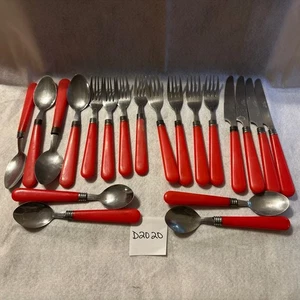 20 teiliges Set für 4 rote Griffe Edelstahl Besteck Geschirr Retro - Bild 1 von 4