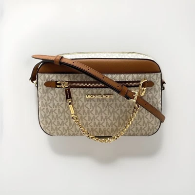 Michael Kors Jet Set Item Large East West Zip Chain MK Crossbody Bag Vanilla New - Image 1 of 4