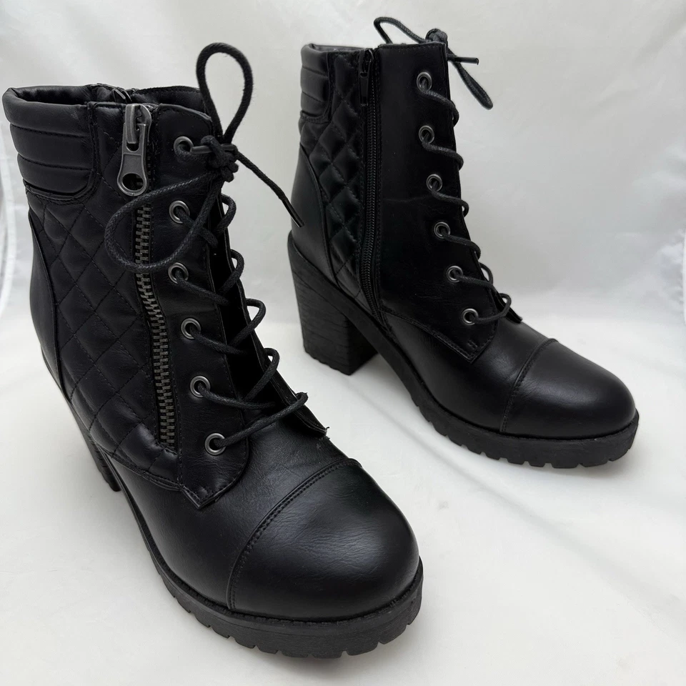 Botas Rampage Harrison negras acolchadas con cordones para mujer 8,5 M tacón bloque tobillo Foto 1 de 4