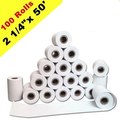 100 rolos 2 1/4"x 50' caixa registradora térmica cartão de crédito POS CAIXA ELETRÔNICO papel de recibo - Imagem 1 de 3