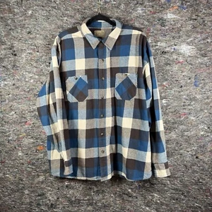 CE Schmidt Shirt Mens 2XL Blue Tan Buffalo Plaid Flannel Button Up Heavy Camp - Picture 1 of 12