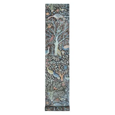 2'6"x17'9" Gray Peshawar Hand Knotted Wool Birds Paradise XL Runner Rug G89709 - Image 1 of 4