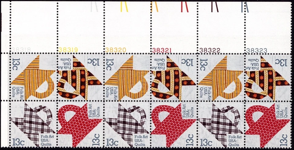 Scott #1748a Folk Art: Quilts Plate Block of 12 Stamps - MNH UL - Image 1 of 1