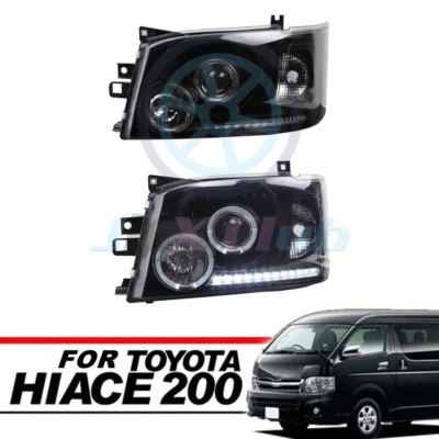 Black Lens Angel-eye COB LED Headlight Lamp Fit For Toyota Hiace 200 Van 05-10 - Image 1 of 4