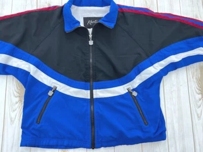Vintage Kaelin Women's Blue Red Windbreaker Jacket Full Zip Crop Small VTG A6508 - Image 1 of 4