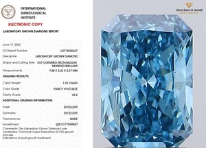 CVD 1.22 Carat Lab Grown VS2 Fancy Vivid Blue Radiant Diamond With IGI Certified - Picture 1 of 9