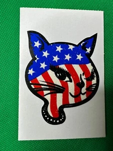 CAT HEAD - RED, WHITE, BLUE W/Stars (1997) Prismatic Vending Machine Sticker - Picture 1 of 2
