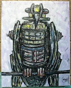 ROBO BIRD robot NEW machine WOW painting original 8x10 canvas art signed Crowell - Picture 1 of 12