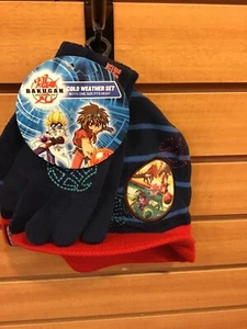 BOYS HAT AND GLOVES SET BAKUGAN BLUE AND RED NEW WITH TAGS - Picture 1 of 2