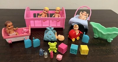 Barbie or Loving Family Crib  Baby Doll Figures Lot 24 Pc Mattel - Image 1 of 4