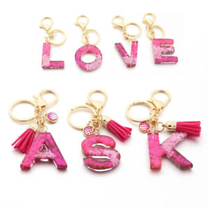 Women Capital Letter  Resin Keyring Initial A-Z Rose Petal Keychain Jewelry Gift