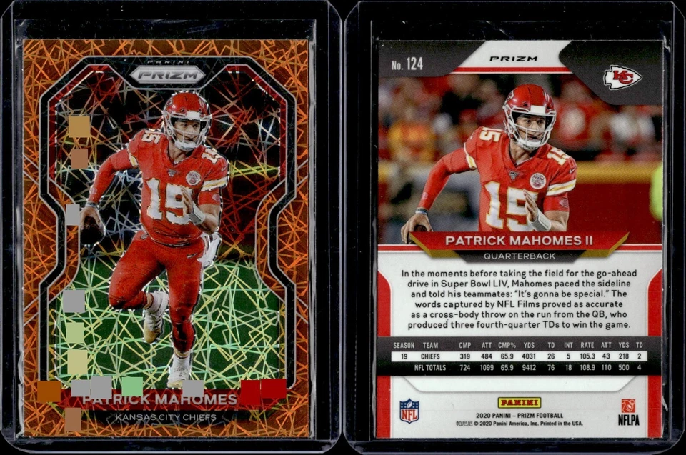 2020 Panini Prizm Football Orange Lazer #124 Patrick Mahomes II - Image 1 of 1