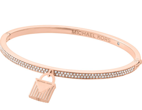 MICHAEL KORS Bracciale Bracciale Colore Crush Oro Rosa Lucchetto Cristalli + MK CONFEZIONE REGALO