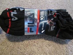 NEW 10 Prs Mens FILA NO SHOW Socks 4 Black, 3 White, 3 Gray FREE SHIPPING - Picture 1 of 9